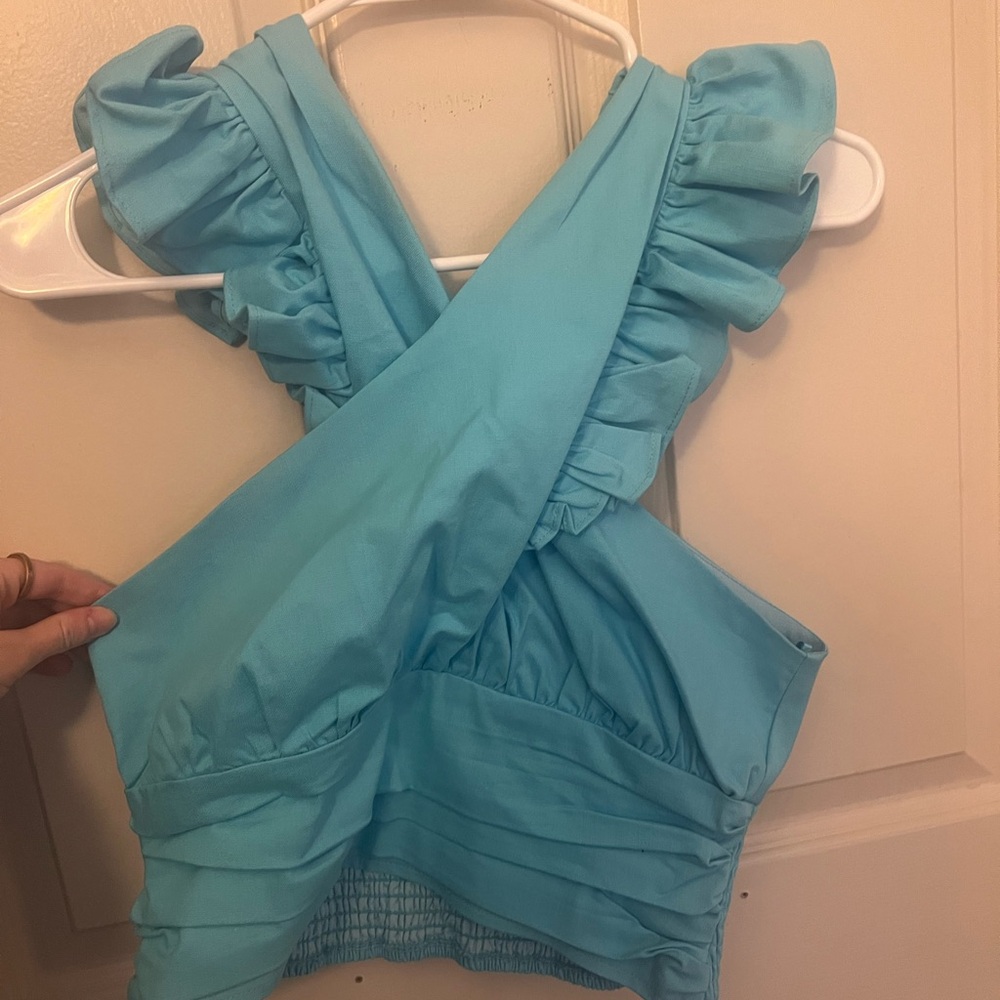 DO+BE Aqua Ruffle Back Top